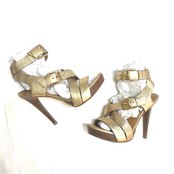 MK Gold Platform Strap Stilettos With Ankle Buckles Size 7 1/2 - Picture 13 of 13